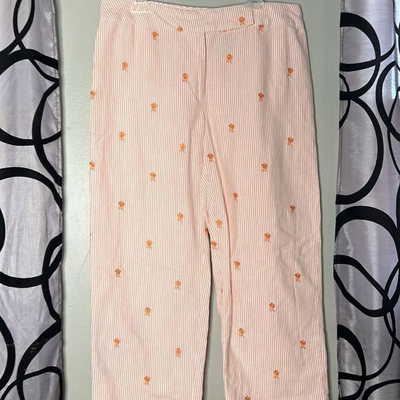 Evan Picone Women's Orange and White Trousers w/ Embroidered Flowers - Picture 3 of 9